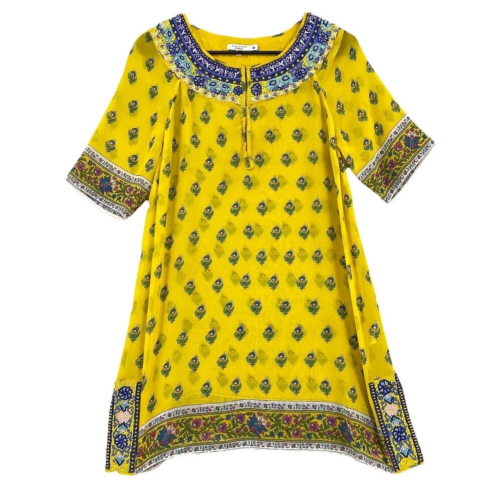 Calypso St Barth Women's Size Medium Silk Top Yellow Sharkbite Hem Blouse